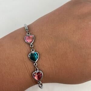 Blue and pink Heart silver tone bracelet